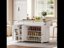 Ilha central com tampo rebatível - 137 x 45/70 x 89,5 cm - com 2 gavetas + 3 portas - MDF - branco