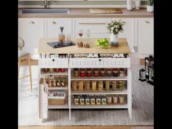 Ilha central com tampo rebatível - 137 x 45/70 x 89,5 cm - com 2 gavetas + 3 portas - MDF - branco