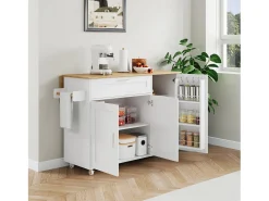 Ilha central de cozinha - com balcão dobrável - múltiplos compartimentos de armazenamento - Branco