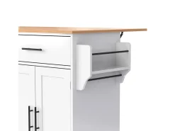 Ilha central de cozinha - 2 gavetas e 4 compartimentos - pés com rodas ou de madeira - Branco