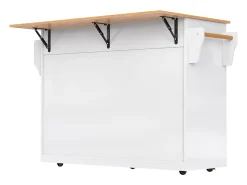 Ilha central de cozinha - 2 gavetas e 4 compartimentos - pés com rodas ou de madeira - Branco