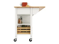 Ilha central de cozinha - carrinho com rodas e plano extensível - 3 gavetas e 2 portas - Branco