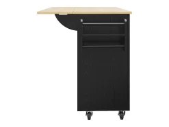 Ilha central de cozinha - carrinho com rodas e plano retrátil - 2 gavetas e 2 portas - Preto