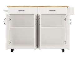 Ilha central de cozinha - carrinho com rodas e plano extensível - 2 gavetas e 4 portas - Branco