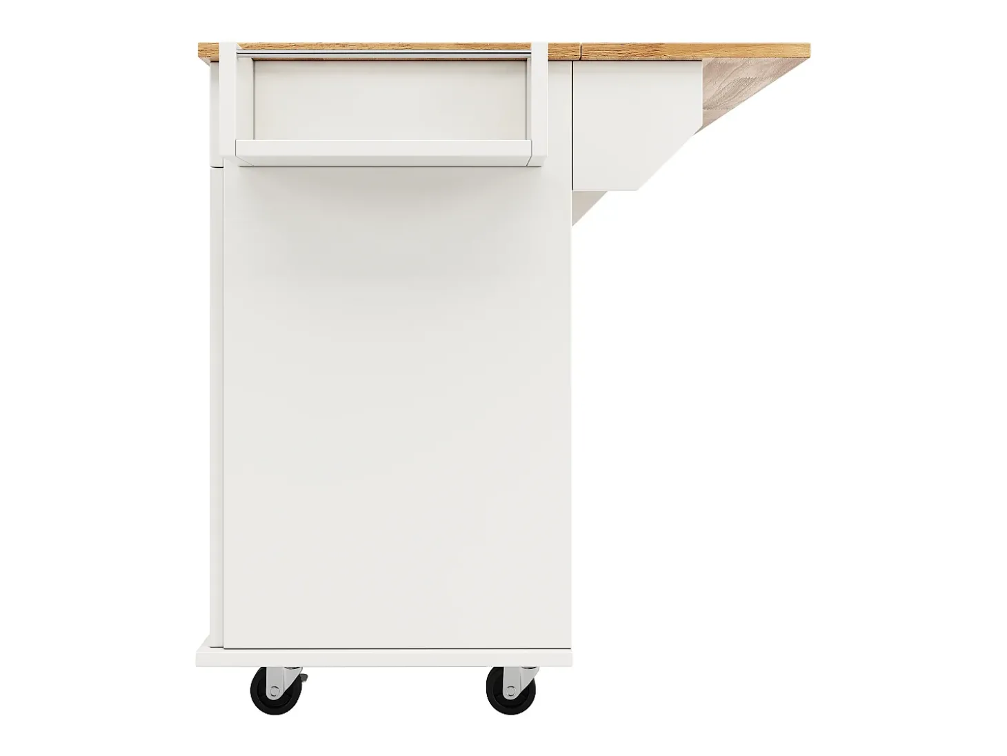 Ilha central de cozinha - carrinho com rodas e plano extensível - 2 gavetas e 4 portas - Branco