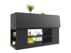 Ilha central de cozinha - Tampos extensíveis - 2 gavetas e 3 portas - Com prateleiras abertas - MDF - preto