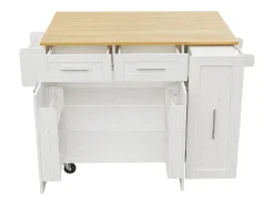 Ilha central de cozinha - carrinho com rodas e plano retrátil - 2 gavetas e 2 portas - Branco