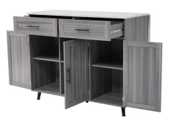 Ilha central de cozinha com 2 gavetas - Tampo extensível - Pés em rodas ou em madeira maciça - Cinza