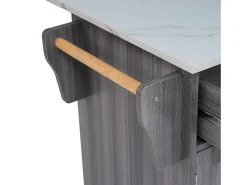 Ilha central de cozinha com 2 gavetas - Tampo extensível - Pés em rodas ou em madeira maciça - Cinza