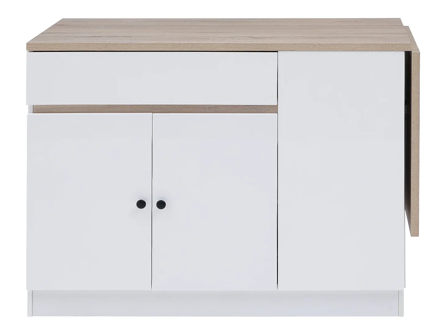 Ilha central de cozinha com espaços de arrumação em MDF branco e natural - HELOMY