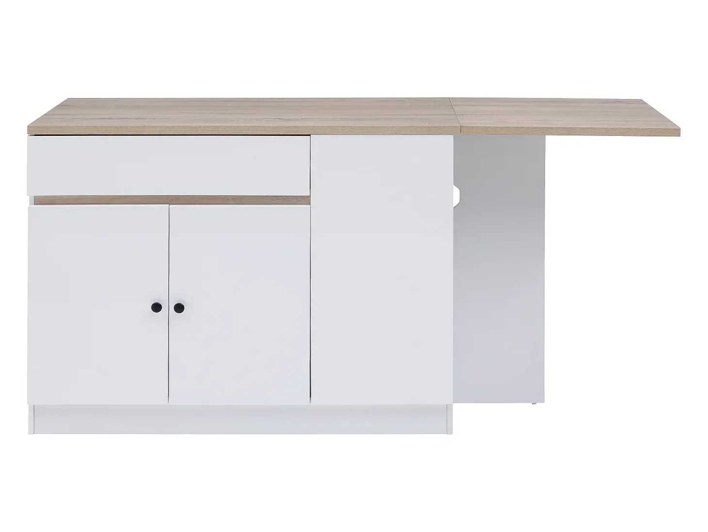 Ilha central de cozinha com espaços de arrumação em MDF branco e natural - HELOMY