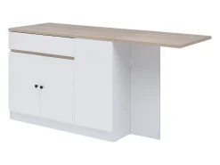 Ilha central de cozinha com espaços de arrumação em MDF branco e natural - HELOMY