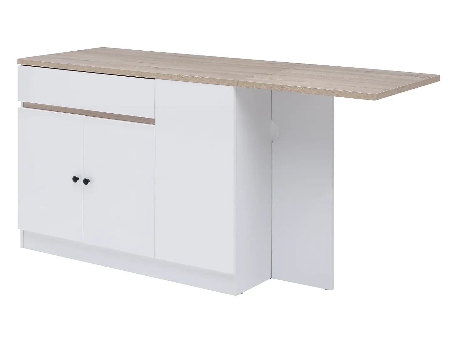 Ilha central de cozinha com espaços de arrumação em MDF branco e natural - HELOMY