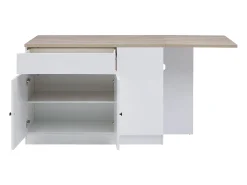 Ilha central de cozinha com espaços de arrumação em MDF branco e natural - HELOMY