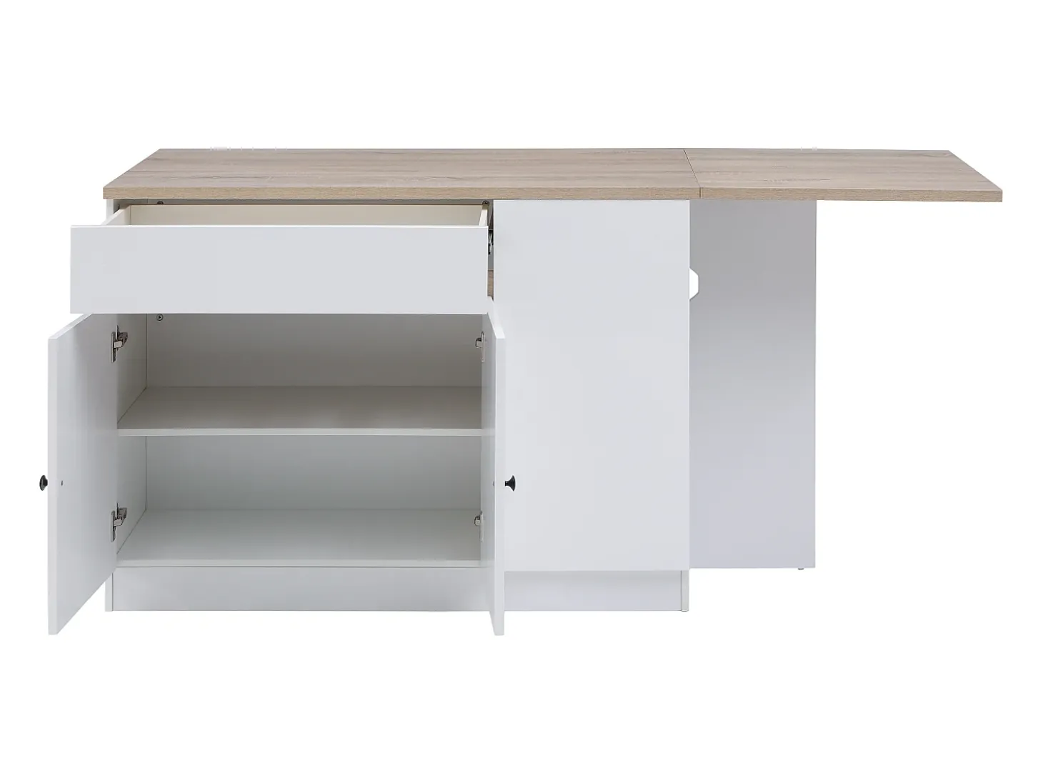 Ilha central de cozinha com espaços de arrumação em MDF branco e natural - HELOMY