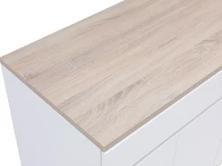Ilha central de cozinha com espaços de arrumação em MDF branco e natural - HELOMY