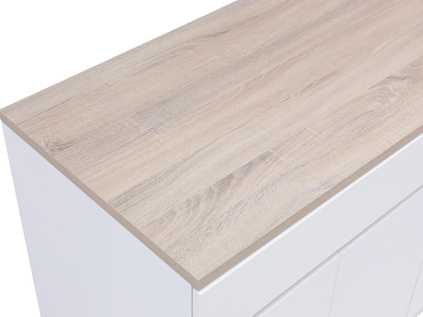 Ilha central de cozinha com espaços de arrumação em MDF branco e natural - HELOMY