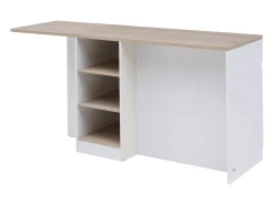 Ilha central de cozinha com espaços de arrumação em MDF branco e natural - HELOMY