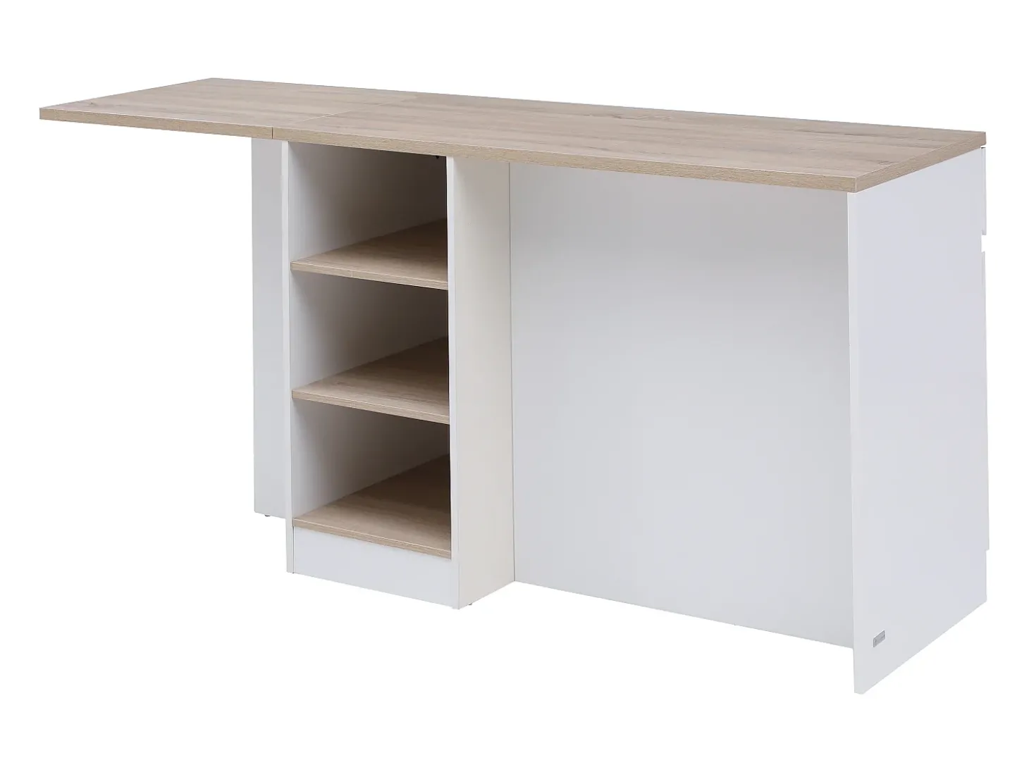 Ilha central de cozinha com espaços de arrumação em MDF branco e natural - HELOMY