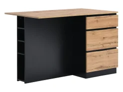 Ilha central de cozinha com 6 gavetas e 4 nichos em MDF - Natural e Preto - POMARELA
