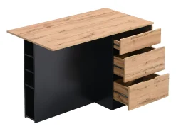 Ilha central de cozinha com 6 gavetas e 4 nichos em MDF - Natural e Preto - POMARELA