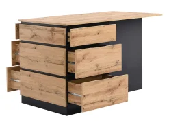 Ilha central de cozinha com 6 gavetas e 4 nichos em MDF - Natural e Preto - POMARELA