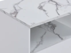 Ilha central de cozinha com 2 portas e 1 nicho em MDF, efeito mármore branco - CORELINA