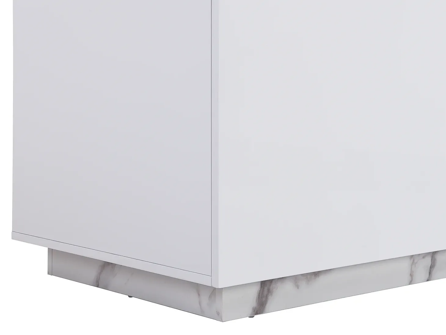 Ilha central de cozinha com 2 portas e 1 nicho em MDF, efeito mármore branco - CORELINA
