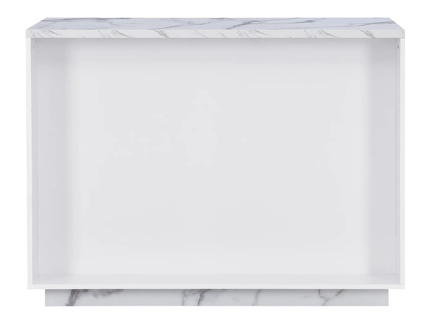 Ilha central de cozinha com 2 portas e 1 nicho em MDF, efeito mármore branco - CORELINA