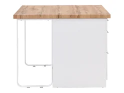 Ilha central de cozinha com 6 gavetas em MDF e metal - Branco e Natural claro - ALEGRITA