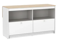 Ilha central de cozinha com 2 portas e 2 nichos - Branco e carvalho - TEKYNA