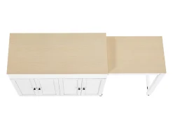 Ilha central de cozinha com 4 portas - Tampo extensível - 118(180)x46x94 cm - Branco + Natural