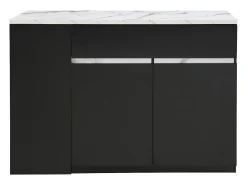 Ilha central de cozinha com arrumação - Efeito mármore branco e preto - MEILI