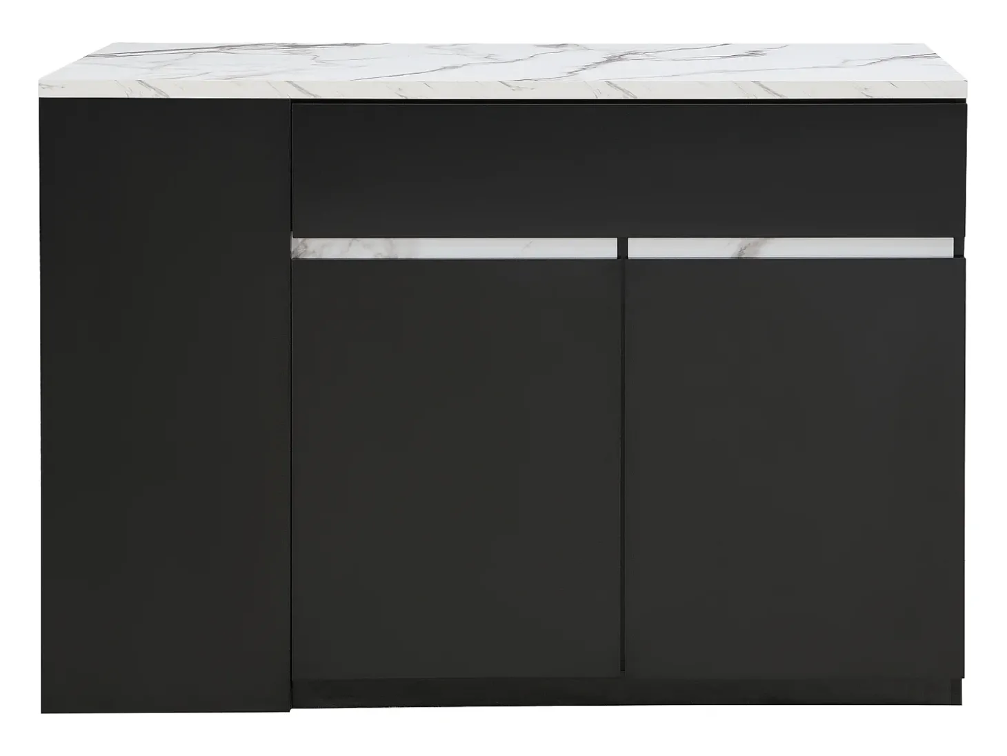 Ilha central de cozinha com arrumação - Efeito mármore branco e preto - MEILI
