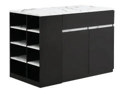 Ilha central de cozinha com arrumação - Efeito mármore branco e preto - MEILI