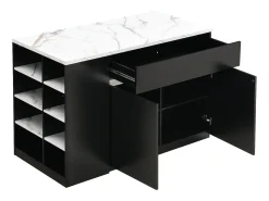 Ilha central de cozinha com arrumação - Efeito mármore branco e preto - MEILI
