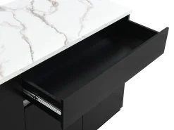 Ilha central de cozinha com arrumação - Efeito mármore branco e preto - MEILI