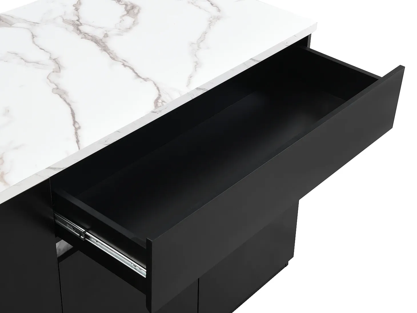 Ilha central de cozinha com arrumação - Efeito mármore branco e preto - MEILI