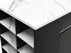 Ilha central de cozinha com arrumação - Efeito mármore branco e preto - MEILI