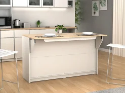 Ilha central de cozinha com 2 portas - Branco e carvalho - BENITA
