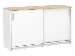 Ilha central de cozinha com 2 portas - Branco e carvalho - BENITA