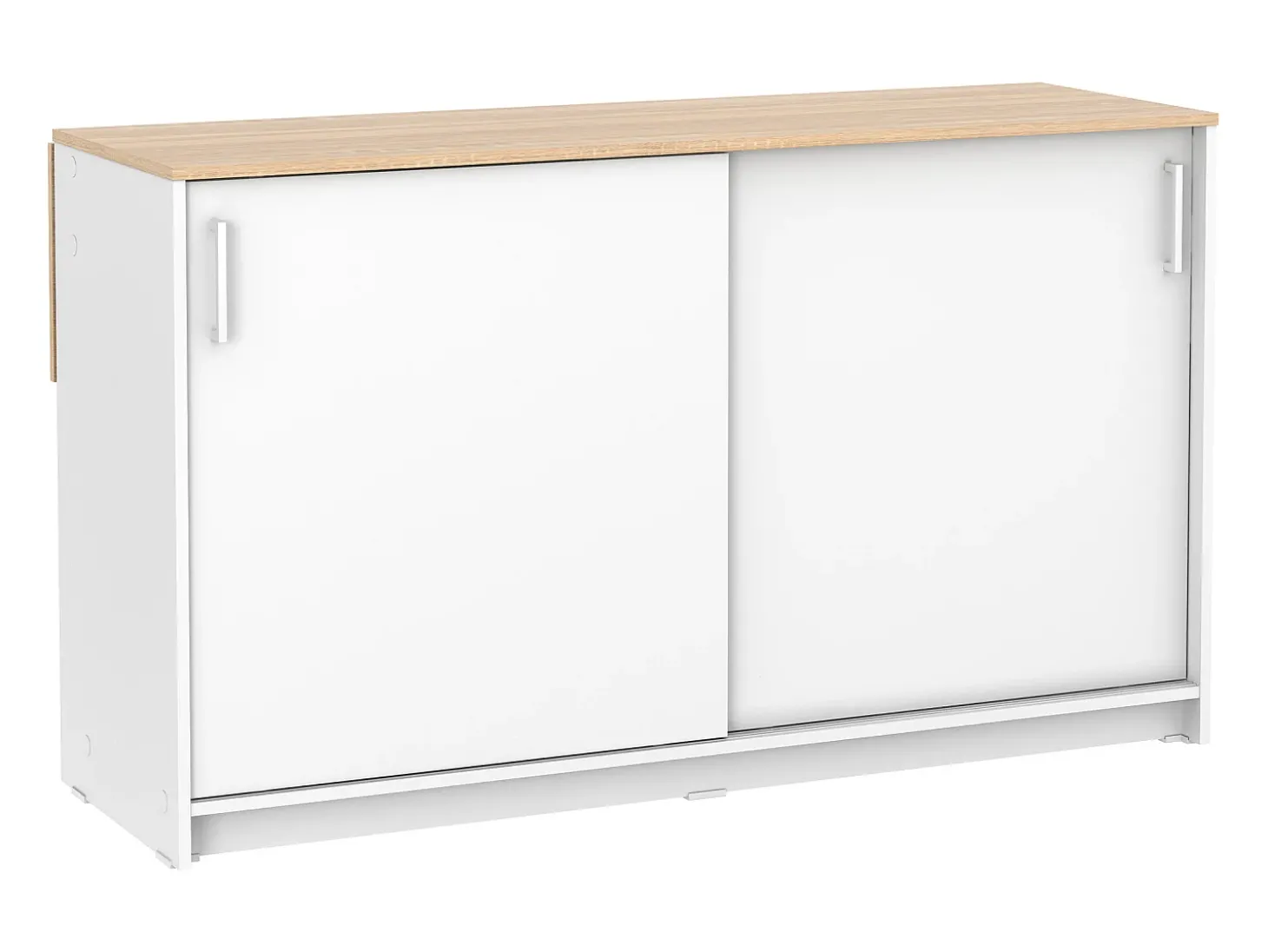 Ilha central de cozinha com 2 portas - Branco e carvalho - BENITA