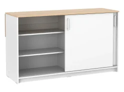 Ilha central de cozinha com 2 portas - Branco e carvalho - BENITA