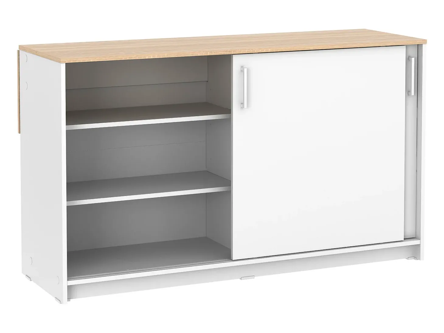 Ilha central de cozinha com 2 portas - Branco e carvalho - BENITA