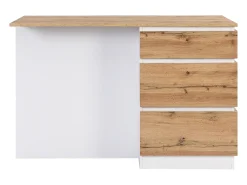 Ilha central de cozinha com 6 gavetas e 4 nichos em MDF - Natural e Branco - POMARELA