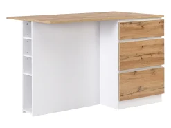 Ilha central de cozinha com 6 gavetas e 4 nichos em MDF - Natural e Branco - POMARELA