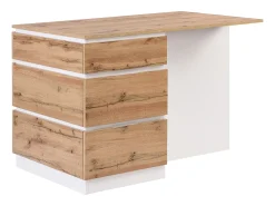 Ilha central de cozinha com 6 gavetas e 4 nichos em MDF - Natural e Branco - POMARELA