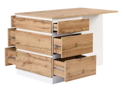 Ilha central de cozinha com 6 gavetas e 4 nichos em MDF - Natural e Branco - POMARELA