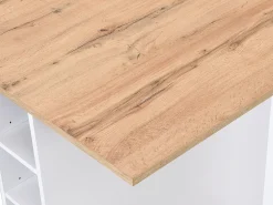 Ilha central de cozinha com 6 gavetas e 4 nichos em MDF - Natural e Branco - POMARELA