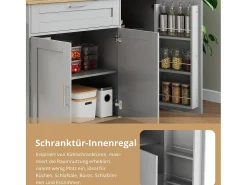 Ilha central móvel com tampo rebatível - 132,5 x 44 /70 x 90 cm - com 3 portas + 1 gaveta - MDF - cinza